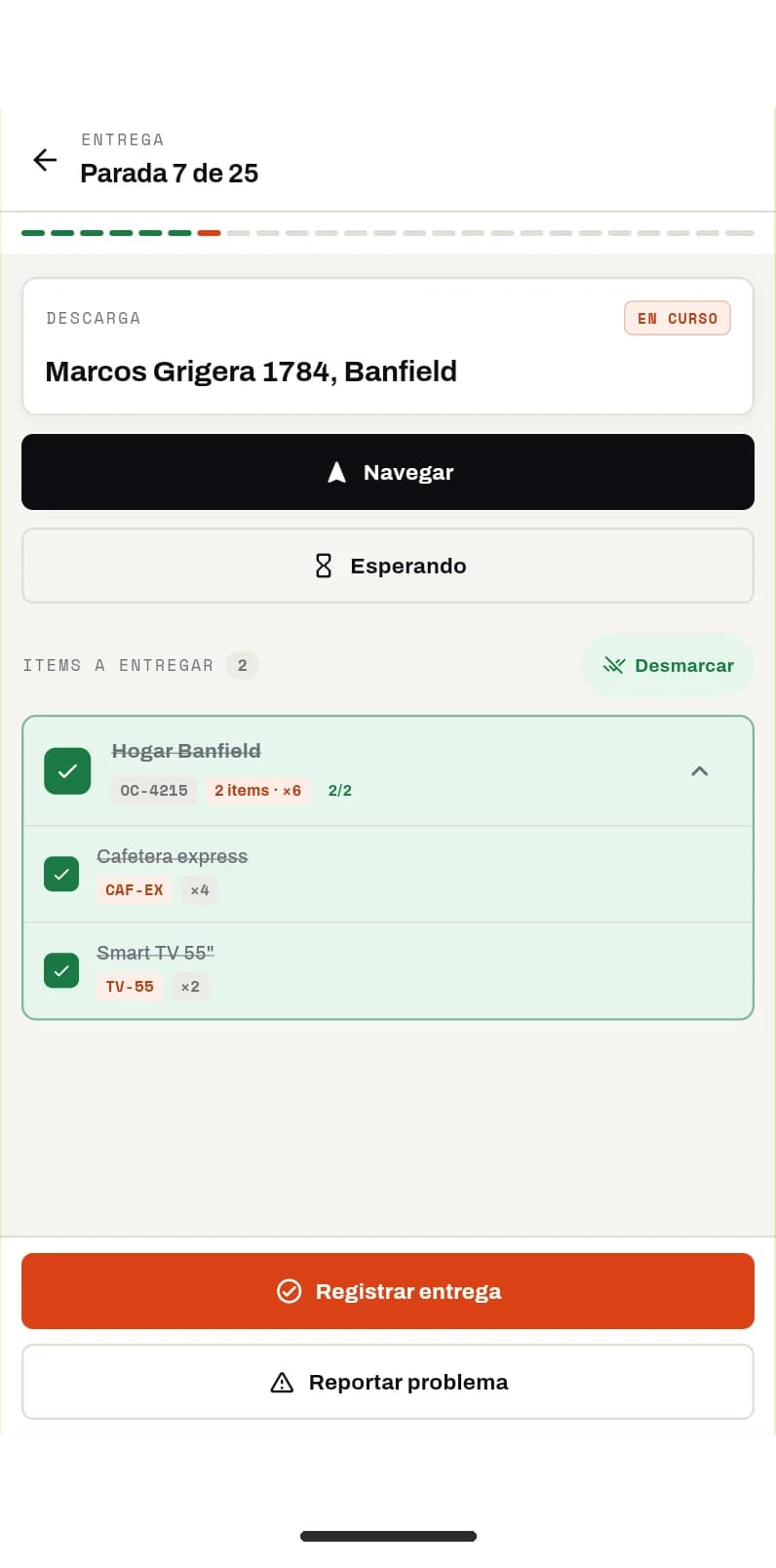 App del chofer: qué entregar
